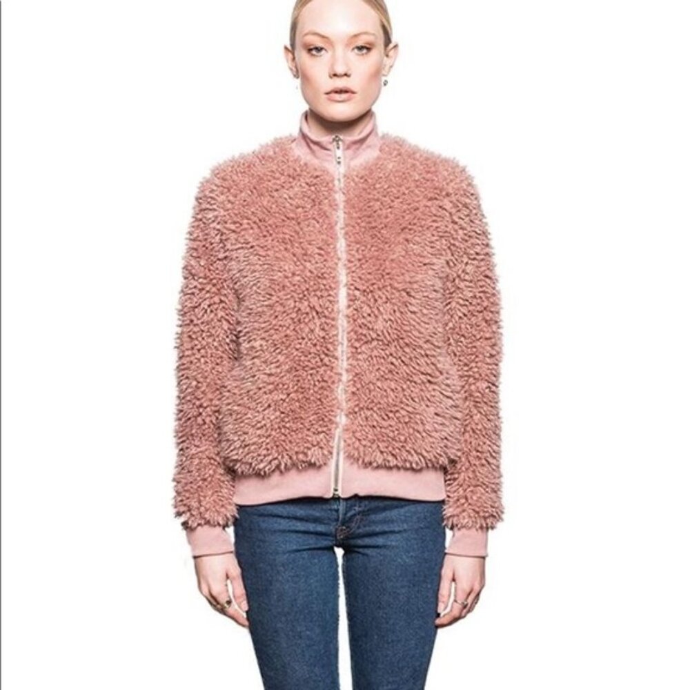 Adorable John + Jenn Pink Fuzzy Bomber Jacket - S